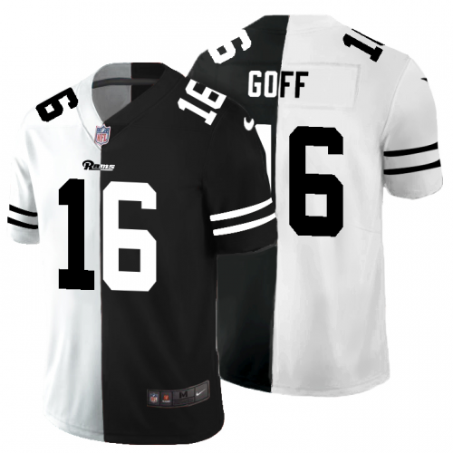 Los Angeles Los Angeles Rams #16 Jared Goff Men's Black V White Peace Split Vapor Untouchable Limited Jersey Men's