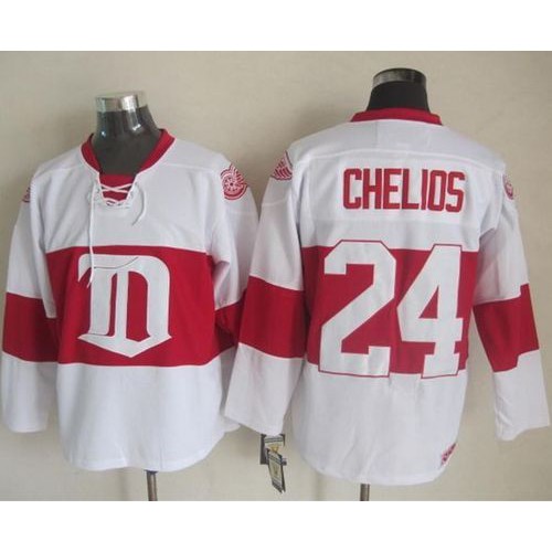 Detroit Red Wings #24 Chris Chelios White Winter Classic CCM Throwback Stitched Jersey Men's