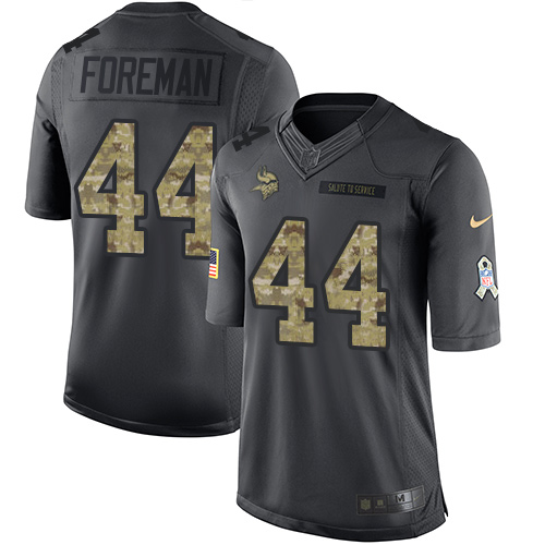 Minnesota Vikings #44 Chuck Foreman Black Men's Stitched Limited 2016 Salute To Service Jersey Men's
