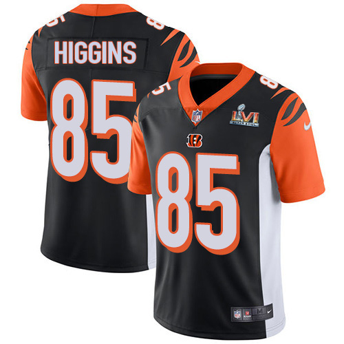 Bengals #85 Tee Higgins Black Team Color Super Bowl LVI Patch Youth Stitched Vapor Untouchable Limited Jersey