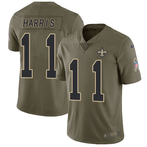 New Orleans Saints #11 Deonte Harris Olive Youth Stitched Limited 2017 Salute To Service Jersey Youth