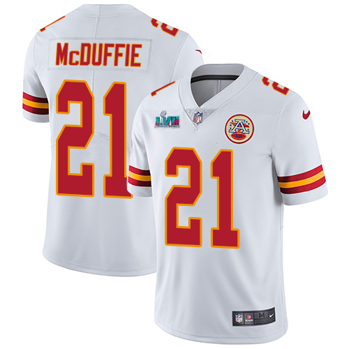 Chiefs #21 Trent McDuffie White Super Bowl LVII Patch Youth Stitched Vapor Untouchable Limited Jersey
