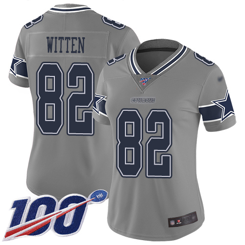 Dallas Cowboys #82 Jason Witten Gray Women's Stitched Limited Inverted Legend 100th Season Jersey Womens