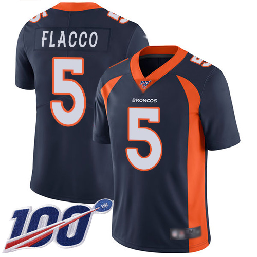 Denver Broncos #5 Joe Flacco Navy Blue Alternate Men's Stitched 100th Season Vapor Limited Jersey Men's