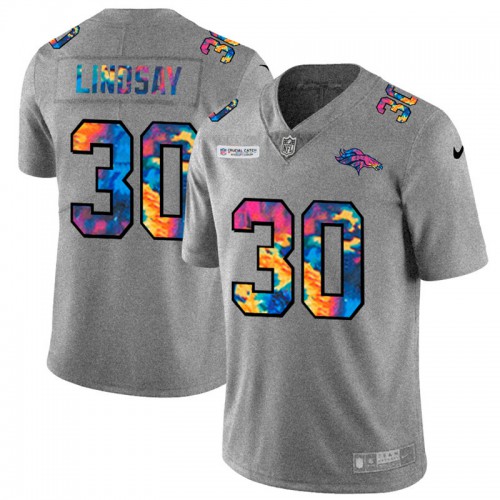 Denver Denver Broncos #30 Phillip Lindsay Men's Multi-Color 2020 Crucial Catch Jersey Greyheather Men's