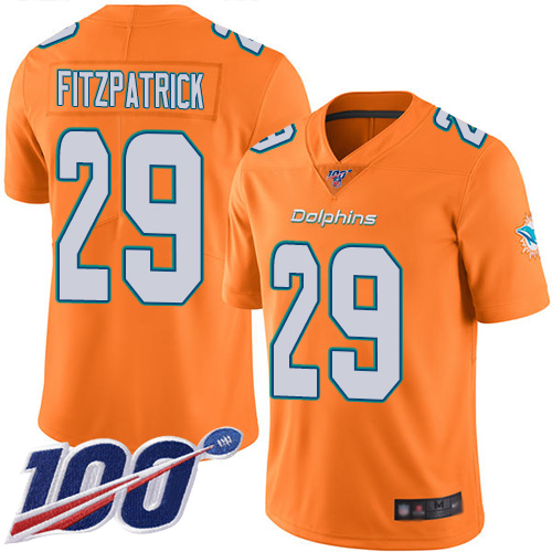 Miami Dolphins #29 Minkah Fitzpatrick Orange Men's Stitched Limited Rush 100th Season Jersey Men's