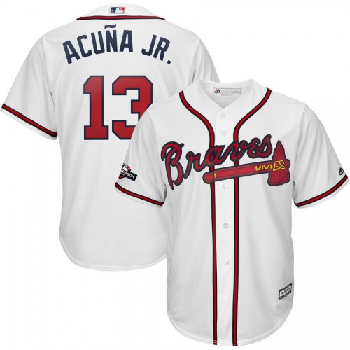 Atlanta Atlanta Braves #13 Ronald Acuna Jr. Majestic 2019 Postseason Official Cool Base Player Jersey White Men's