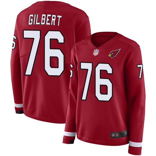Arizona Cardinals #76 Marcus Gilbert Red Team Color Women's Stitched Limited Therma Long Sleeve Jersey Womens