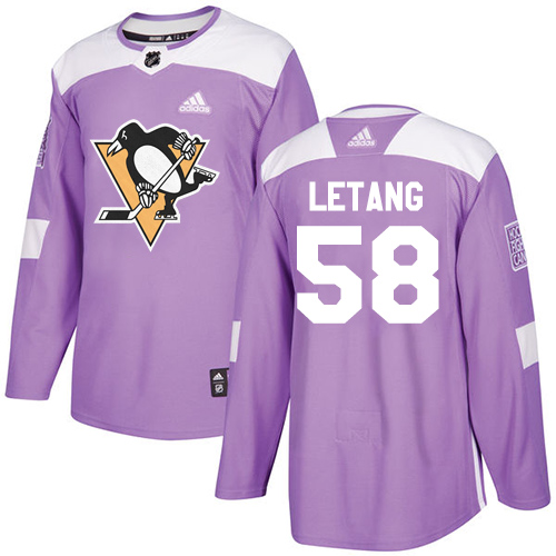 Adidas Pittsburgh Penguins #58 Kris Letang Purple Authentic Fights Cancer Stitched Youth Jersey Youth