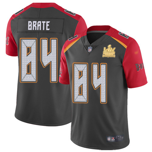 Tampa Bay Buccaneers #84 Cameron Brate Gray Men's Super Bowl LV Champions Patch Stitched Limited Inverted Legend Jersey Men's