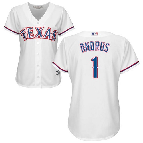Texas Rangers #1 Elvis Andrus White Home Women's Stitched Jersey Womens