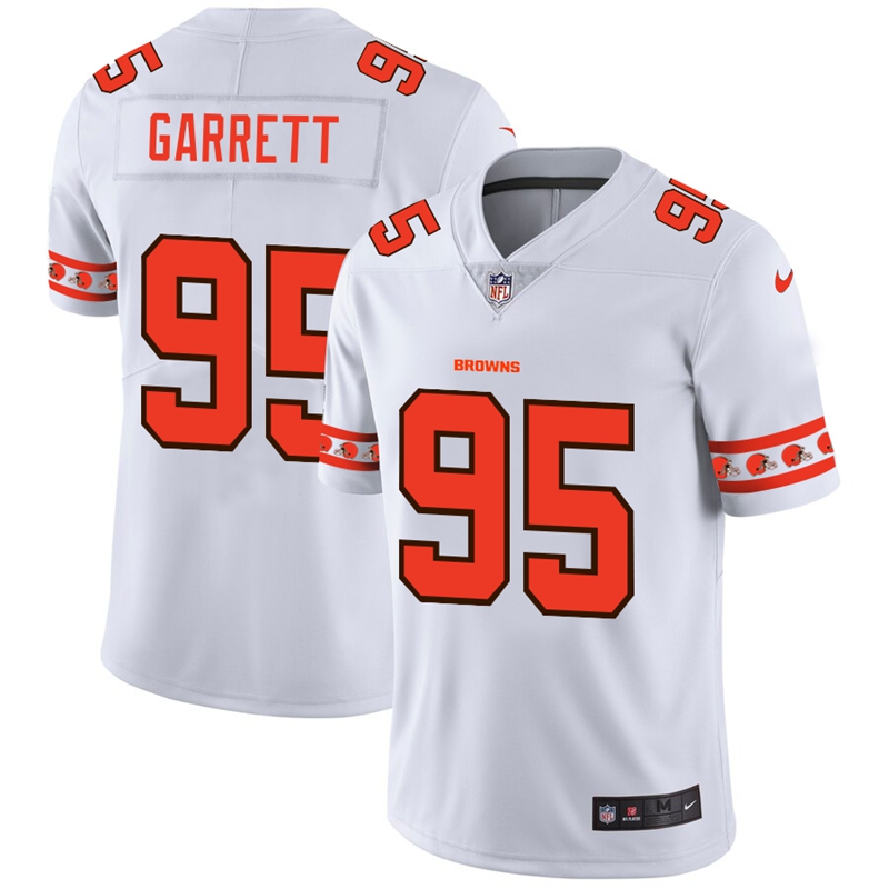 Cleveland Browns #95 Myles Garrett White Team Logo Vapor Limited Jersey