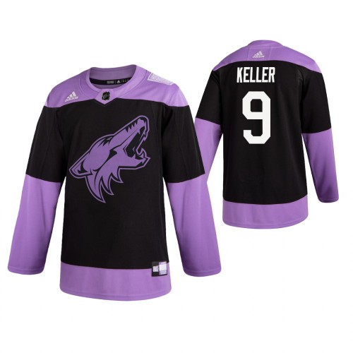 Adidas Arizona Coyotes #9 Clayton Keller Men's Black Hockey Fights Cancer Practice Jersey Men's