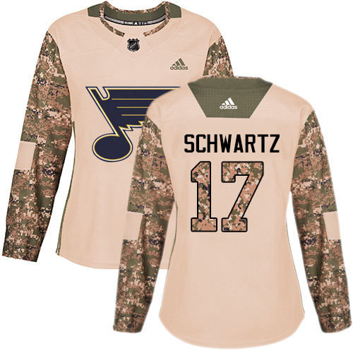 Adidas St. Louis Blues #17 Jaden Schwartz Camo Authentic 2017 Veterans Day Women's Stitched Jersey Womens