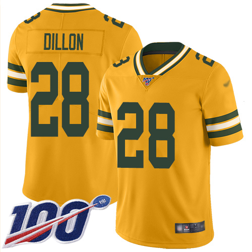 Packers #28 AJ Dillon Gold Youth Stitched Limited Inverted Legend 100th Season Jersey