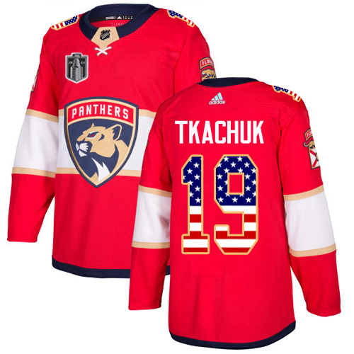 Adidas Panthers #19 Matthew Tkachuk Red 2023 Stanley Cup Final Patch Home Authentic USA Flag Stitched Jersey