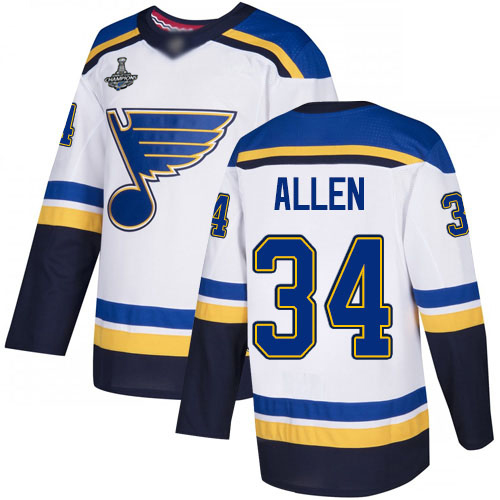 Adidas St. Louis Blues #34 Jake Allen White Road Authentic Stanley Cup Champions Stitched Youth Jersey Youth