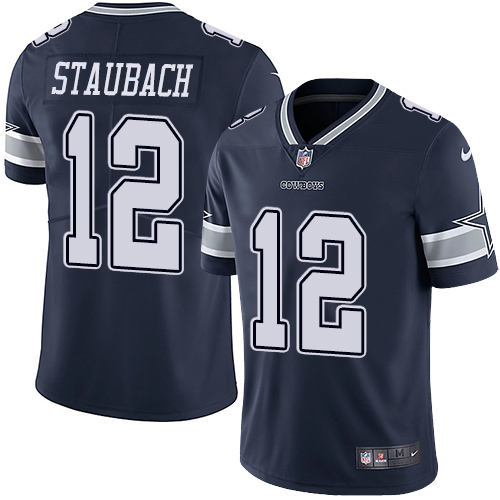 Cowboys #12 Roger Staubach Navy Blue Team Color Youth Stitched Vapor Untouchable Limited Jersey