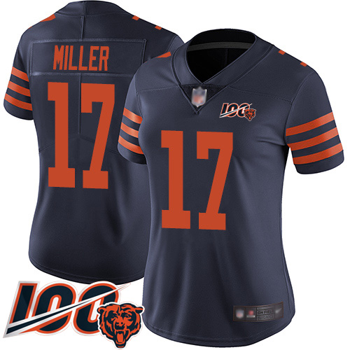 Chicago Bears #17 Anthony Miller Navy Blue Alternate Women's Stitched 100th Season Vapor Limited Jersey Womens