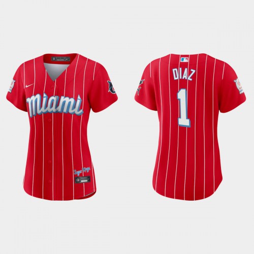 Miami Miami Marlins #1 Isan Diaz Women's 2021 City Connect Authentic Jersey Red Womens