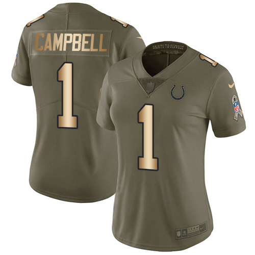 Colts #1 Parris Campbell Olive/Gold Women's Stitched Limited 2017 Salute To Service Jersey