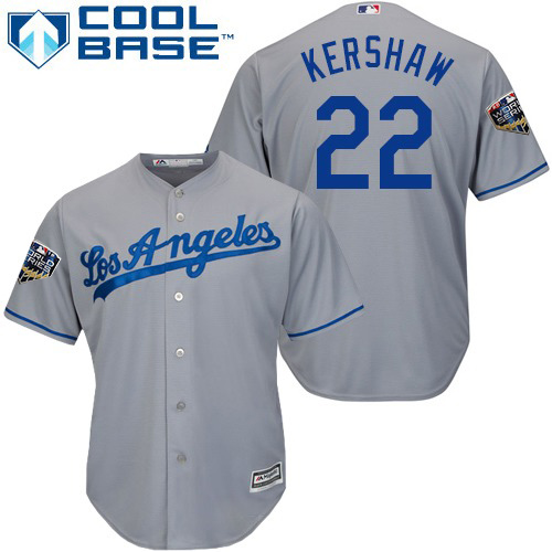 Los Angeles Dodgers #22 Clayton Kershaw Grey Cool Base 2018 World Series Stitched Youth Jersey Youth