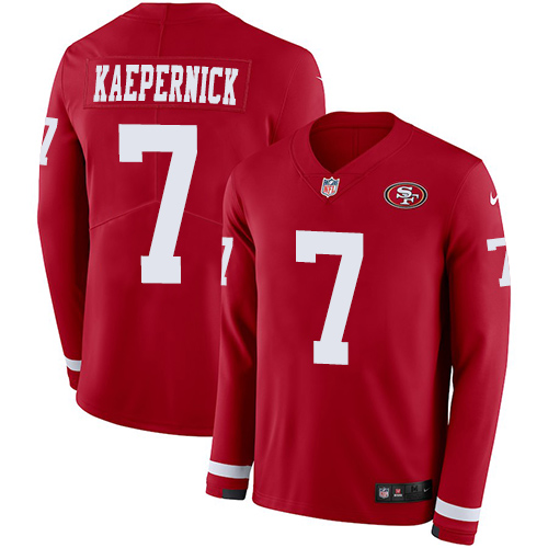 San Francisco 49ers #7 Colin Kaepernick Red Team Color Youth Stitched Limited Therma Long Sleeve Jersey Youth