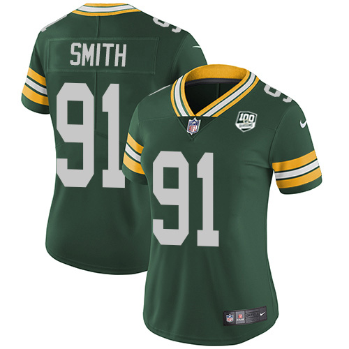 Green Bay Packers #91 Preston Smith Green Team Color Women's 100th Season Stitched Vapor Untouchable Limited Jersey Womens