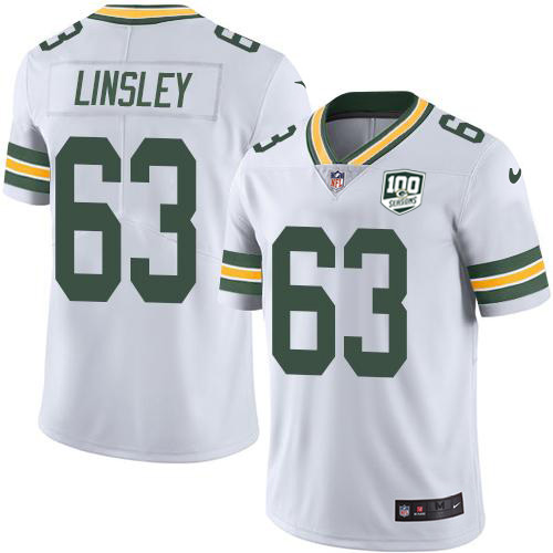 Green Bay Packers #63 Corey Linsley White Men's 100th Season Stitched Vapor Untouchable Limited Jersey Men's