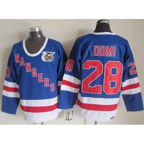 New York Rangers #28 Tie Domi Blue CCM 75TH Stitched Jersey Men's