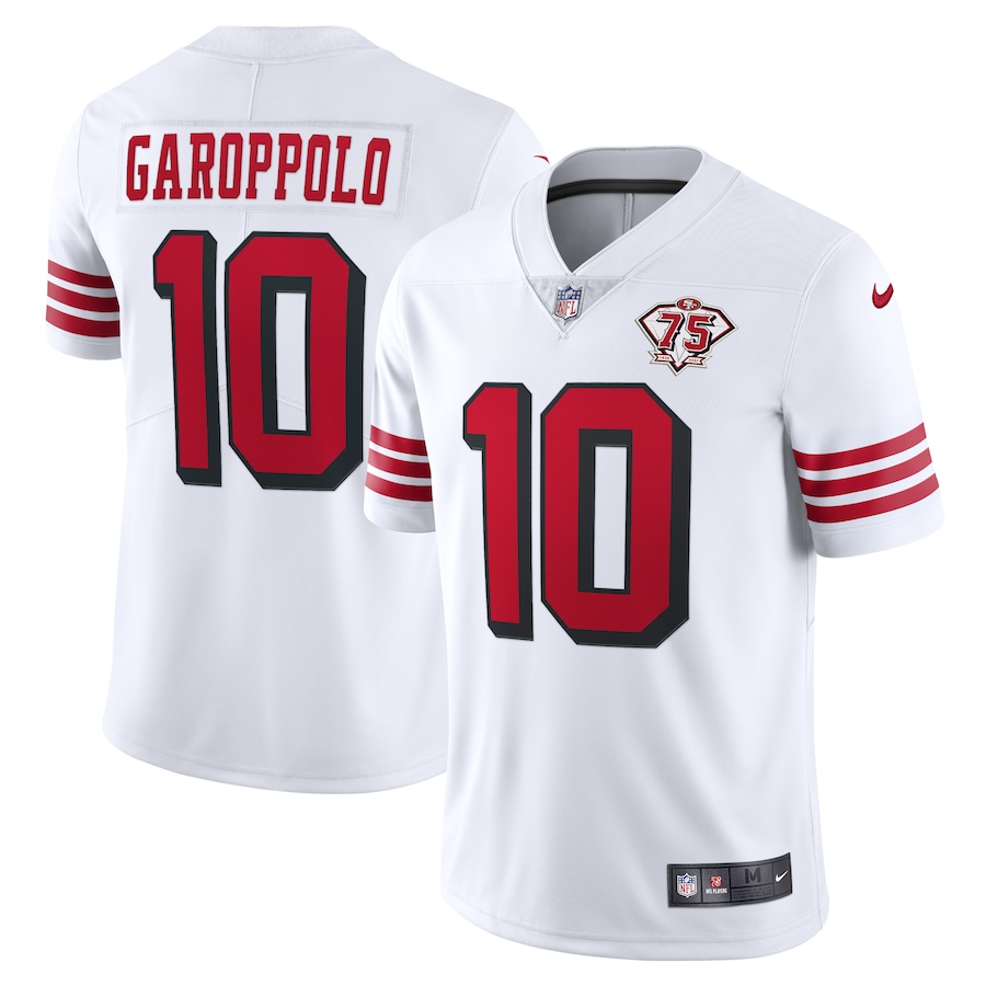 49ers #10 Jimmy Garoppolo White Rush Men's 75th Anniversary Stitched Vapor Untouchable Limited Jersey