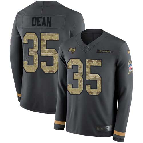 Tampa Bay Buccaneers #35 Jamel Dean Anthracite Salute to Service Men's Stitched Limited Therma Long Sleeve Jersey Men's