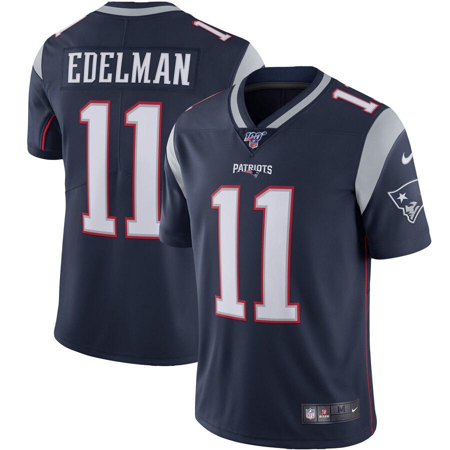 New England Patriots #11 Julian Edelman 100th Season Vapor Limited Jersey Navy