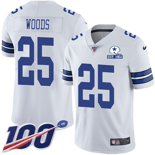 Dallas Cowboys #25 Xavier Woods White Men's Stitched With Established In 1960 Patch 100th Season Vapor Untouchable Limited Jersey Men's