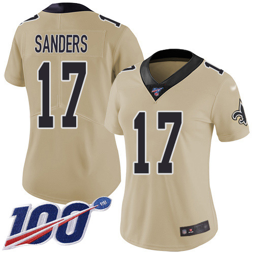 New Orleans Saints #17 Emmanuel Sanders Gold Women's Stitched Limited Inverted Legend 100th Season Jersey Womens