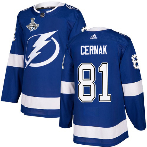 Adidas Tampa Bay Lightning #81 Erik Cernak Blue Home Authentic 2020 Stanley Cup Champions Stitched Jersey Men's
