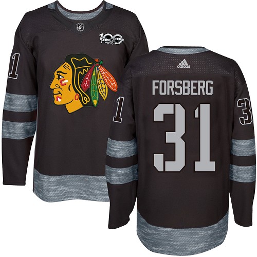 Adidas Chicago Blackhawks #31 Anton Forsberg Black 1917-2017 100th Anniversary Stitched Jersey Men's