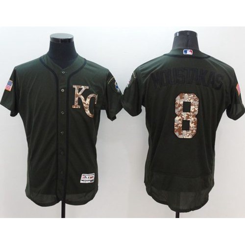 Kansas City Royals #8 Mike Moustakas Green Flexbase Authentic Collection Salute to Service Stitched Jersey Men's