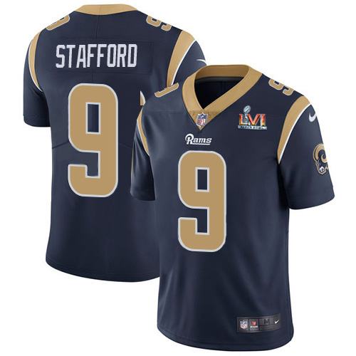 Rams #9 Matthew Stafford Navy Blue Team Color Super Bowl LVI Patch Men's Stitched Vapor Untouchable Limited Jersey