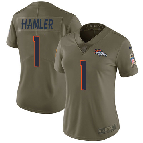 Broncos #1 KJ Hamler Olive Women's Stitched Limited 2017 Salute To Service Jersey