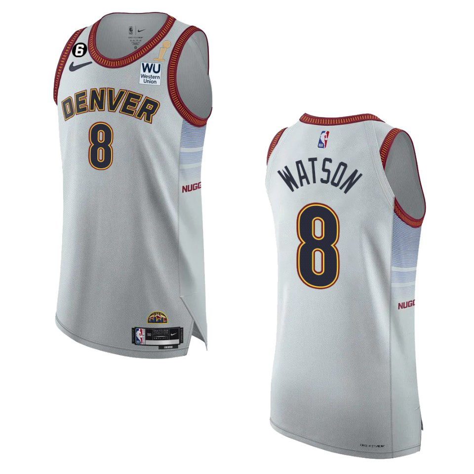 Denver Nuggets #8 Peyton Watson Silver 2023 Finals Champions Authentic Jersey - City Edition