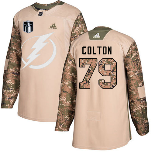 Adidas Tampa Bay Lightning #79 Ross Colton Camo Authentic 2022 Stanley Cup Final Patch Veterans Day Stitched Youth Jersey Youth