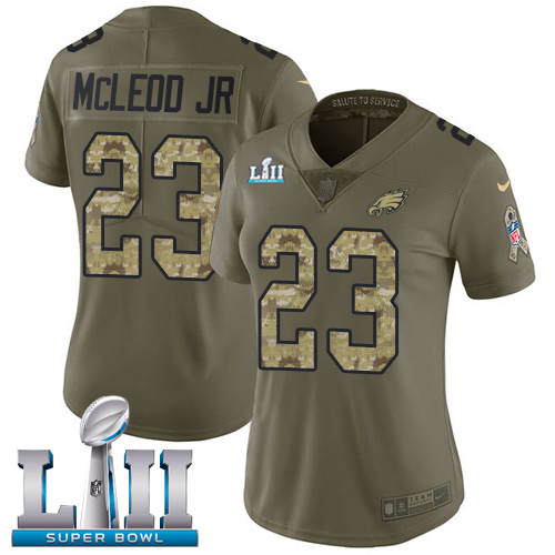Philadelphia Eagles #23 Rodney McLeod Jr Olive/Camo Super Bowl LII Women's Stitched Limited 2017 Salute to Service Jersey Womens