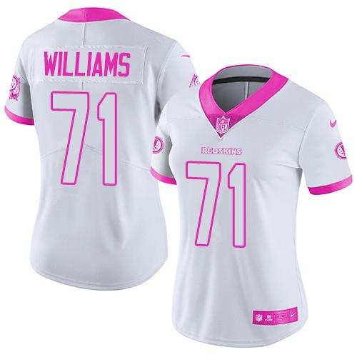 Washington Commanders #71 Trent Williams White/Pink Women's Stitched Limited Rush Fashion Jersey Womens