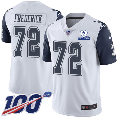 Dallas Cowboys #72 Travis Frederick White Men's Stitched With Established In 1960 Patch Limited Rush 100th Season Jersey Men's
