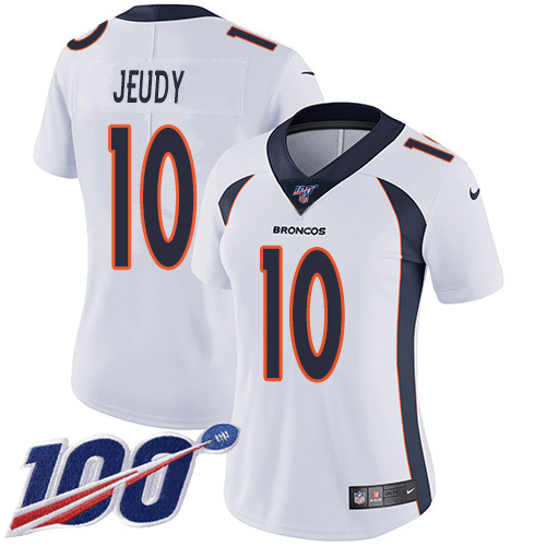 Broncos #10 Jerry Jeudy White Women's Stitched 100th Season Vapor Untouchable Limited Jersey