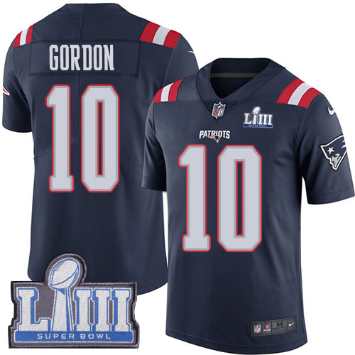 New England Patriots #10 Josh Gordon Navy Blue Super Bowl LIII Bound Youth Stitched Limited Rush Jersey Youth