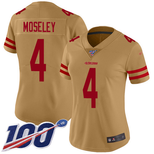 San Francisco 49ers #4 Emmanuel Moseley Gold Women's Stitched Limited Inverted Legend 100th Season Jersey Womens