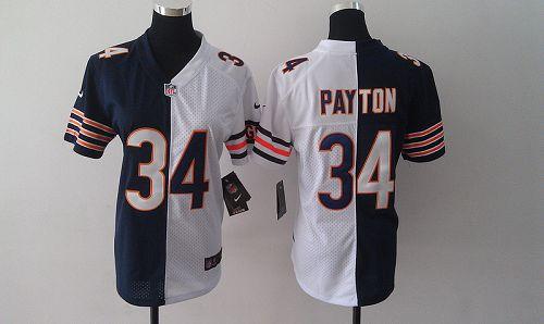 Bears #34 Walter Payton Navy Blue/White Women's Stitched Elite Split Jersey