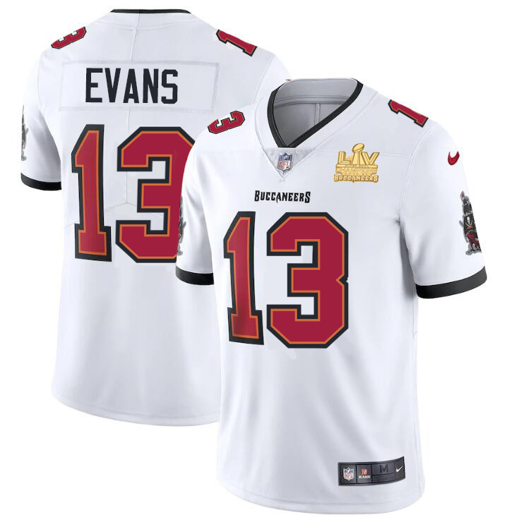 Tampa Bay Buccaneers #13 Mike Evans Men's Super Bowl LV Champions Patch White Vapor Limited Jersey
